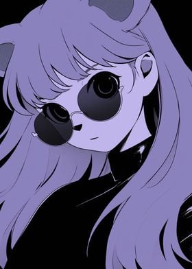 Purple Anime Girl with Sunglasses