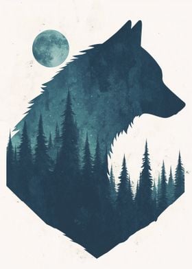 Wolf Silhouette with Forest