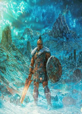 Gladiator warrior in a frozen landscape