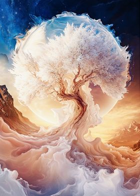 White Tree in a Dreamy Landscape