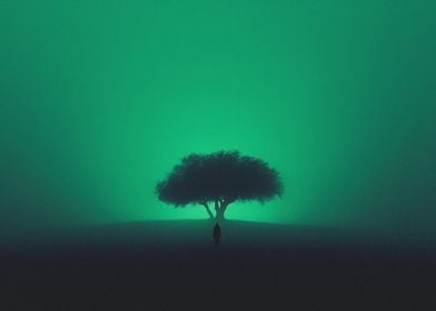 Magical Night with Tree in Fog