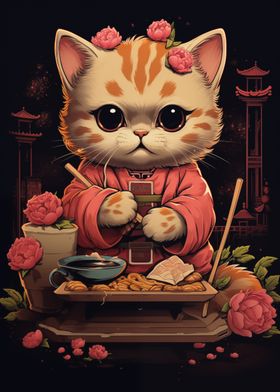 Cat in Traditional Chinese Outfit