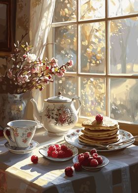 Pancakes and Tea by the Window