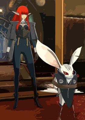 Red-Haired Elf and Rabbit Companion