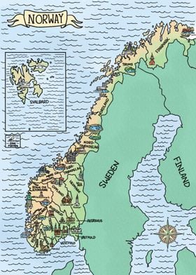 Watercolor Map of Norway (English version)