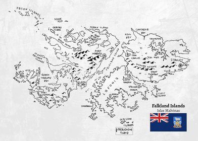 Handdrawn Map of the Falkland Islands