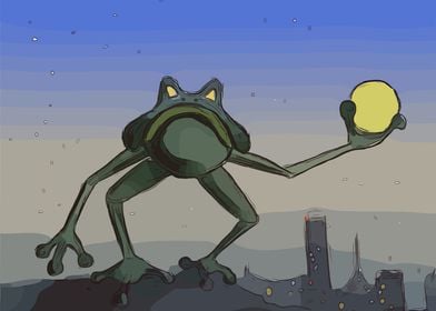 Giant Frog Over City