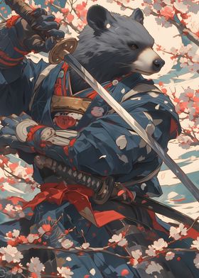 Bear Samurai Cherry Blossom