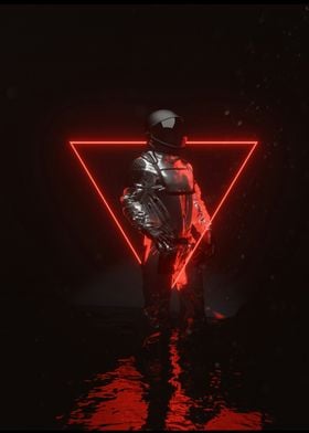 Astronaut in Neon Red Light Spacesuit