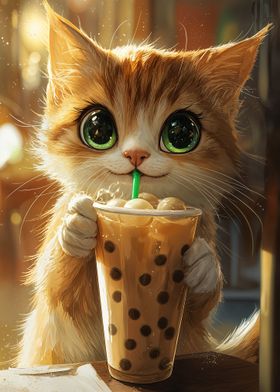 Cute Cat with Boba Tea