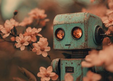 Rusty Cute Robot in Bloom