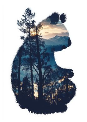 Panda Silhouette with Forest