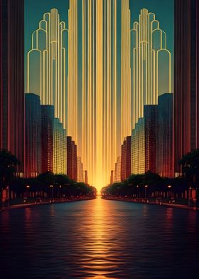 Cityscape with Golden Rays