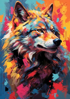 Colorful Wolf Gaze Portrait Vivid Instincts