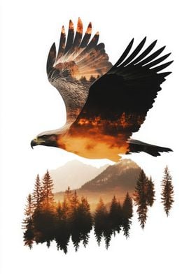 Eagle Soaring Through Mountains