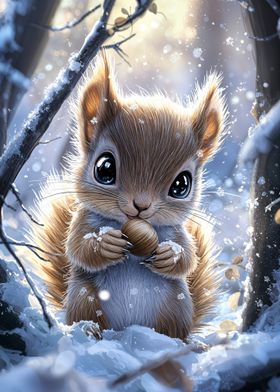 Cute Squirrel in Winter