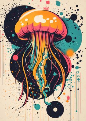 Jellyfish Abstract Art | Colorful Jellyfish Pop Art Print | Unique Ocean-Inspired Decor