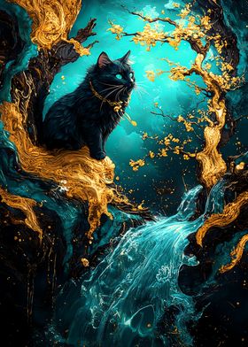 Black Cat in Golden Forest