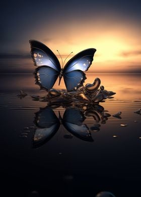 Butterfly Sunset Reflection