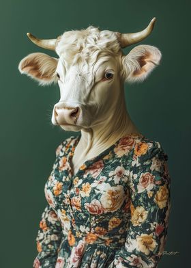 Portrait of a Cow in Floral Dress