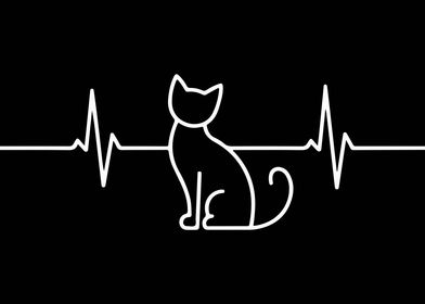 Cat Heartbeat Line Art