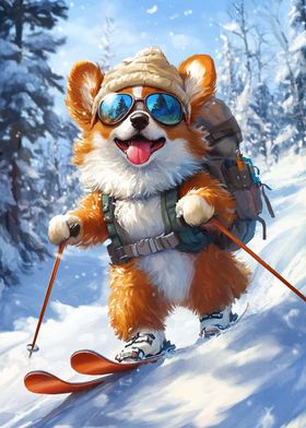 Corgi Skiing Adventure