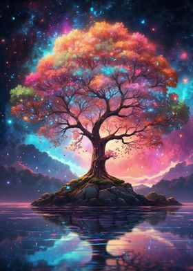 Magical Tree in a Starry Night