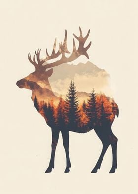 Deer Silhouette with Forest