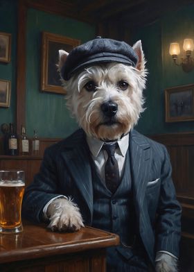 West Highland Terrier Dog in Suit at the Pub