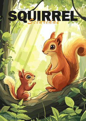 Squirrel Family in Forest