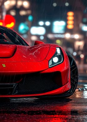 Red Ferrari in the Rain