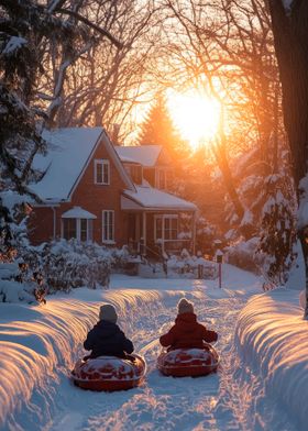 Winter Sunset Sledding