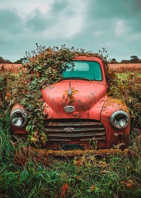 Rusty Red Truck Overgrown