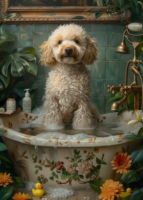 Poodle  Dog in a Bathtub