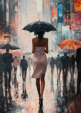 Woman Walking in Rain