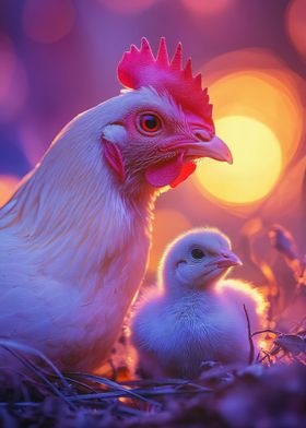 Hen and Chick at Sunset