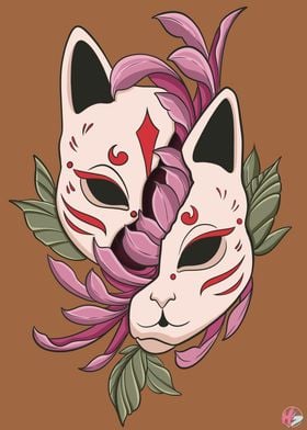 Kitsune Mask with Flowers