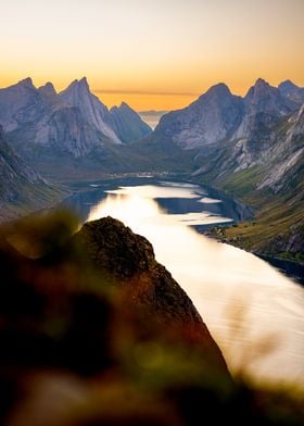 Reinebringen Lofoten Sunset View into Fjord