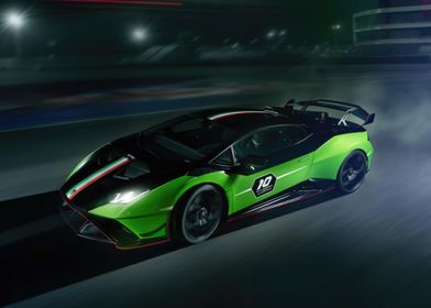 Green Lamborghini on Track