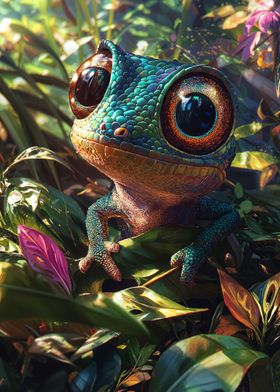 Cute Chameleon in Jungle