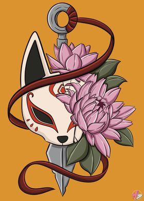 Kitsune Mask with Flowers