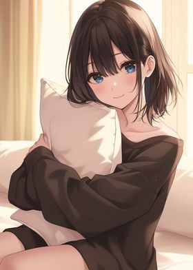 Anime Girl with Pillow