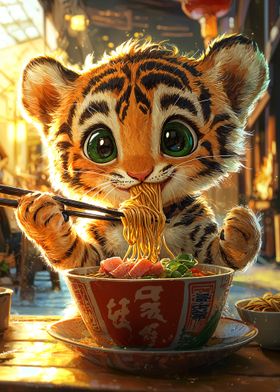 Tiger Eating Ramen