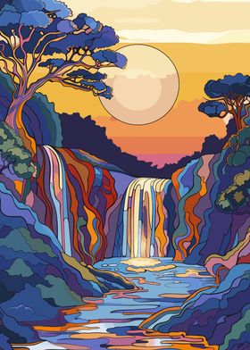 Waterfall of Colors at Sunset