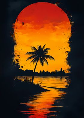 Sunset Palm Silhouette