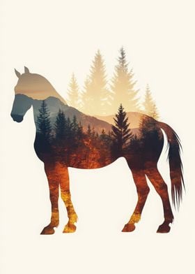 Horse Silhouette with Forest