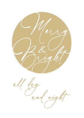 Merry & Bright Golden Elegant Xmas Wall Art