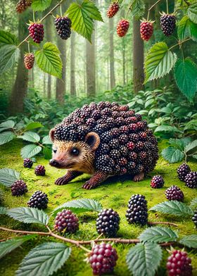 Hedgehog Covered in Blackberries