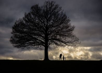 Silhouette of Mother and Child