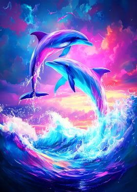 Dolphins Jumping Sunset